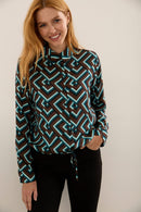 Printed Blouse With Drawstring