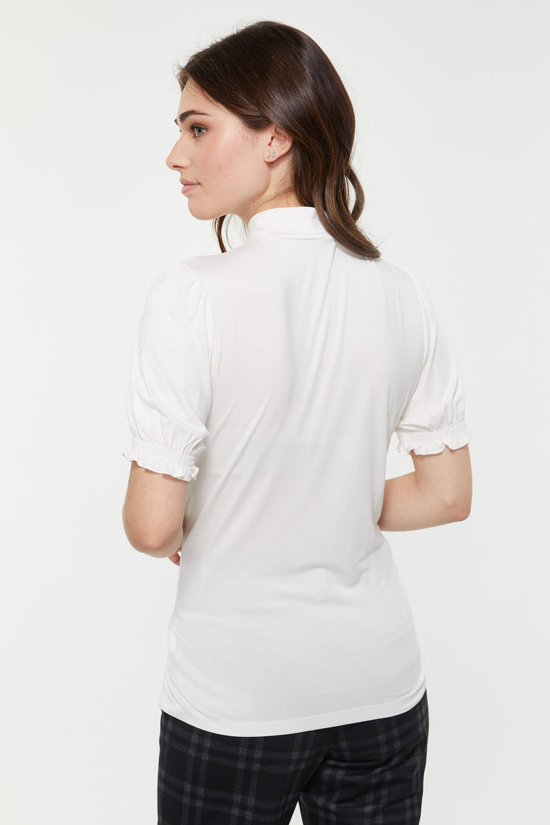 Mock neck t-shirt with puffy sleeves
