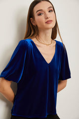 Velvet top with puffy sleeve