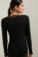 Rib top with lace & zipper detail