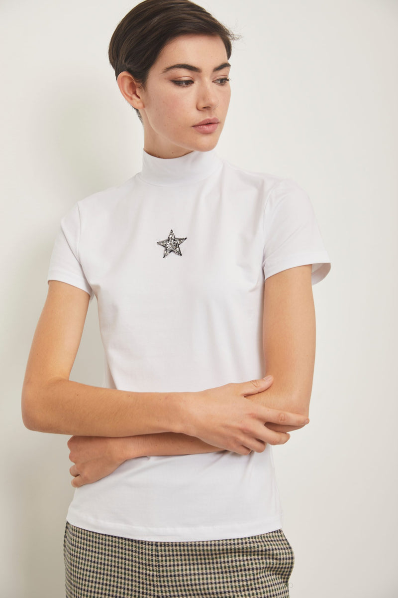 T-shirt col montant avec étoile scintillante