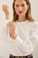 Jersey Top With Combo Puffy Sleeves