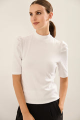 Mock Neck Top With Puffy Sleeves