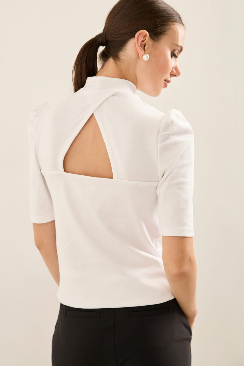 Mock Neck Top With Puffy Sleeves