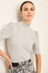 Mock Neck Top With Puffy Sleeves