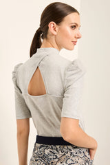 Mock Neck Top With Puffy Sleeves