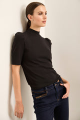 Mock Neck Top With Puffy Sleeves