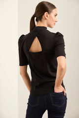 Mock Neck Top With Puffy Sleeves