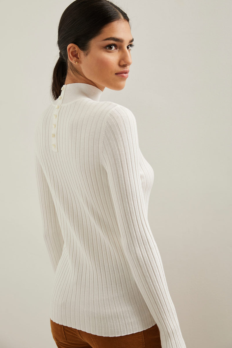 Mock neck rib top with placket at back