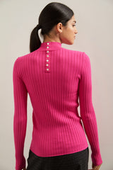 Mock neck rib top with placket at back