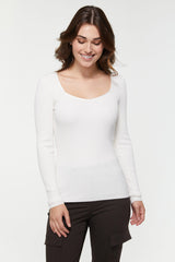 Pull côtelé à encolure en cœur
