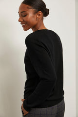 Saddle shoulder V neck sweater