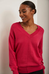 Saddle shoulder V neck sweater
