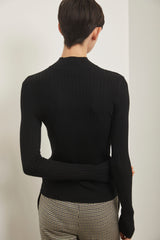 Scoop neck rib top with mock collar