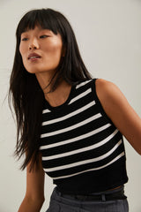 Cropped sleeveless sweater with pointelle detail