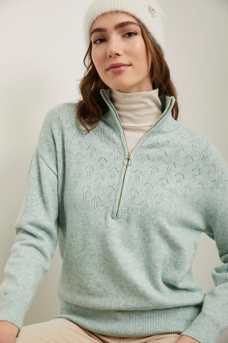 Mock neck sweater with front zipper