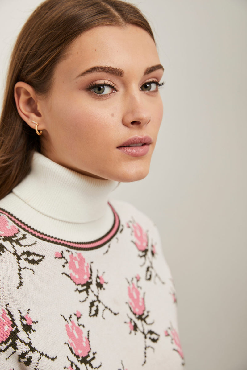 Floral turtle neck sweater