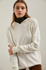Hooded sweater with floral embroideries