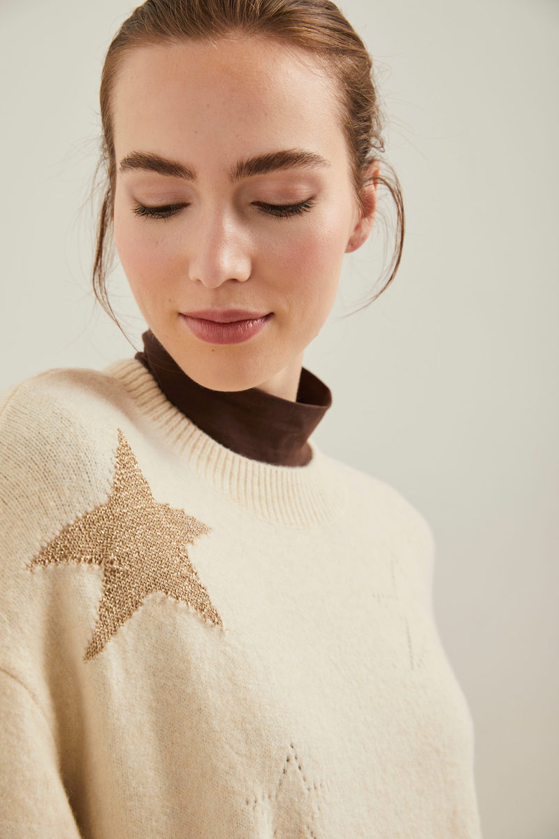 Crew neck sweater with lurex stars