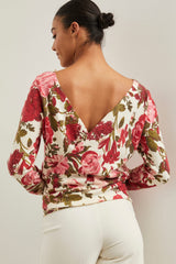Crossed back floral print sweater