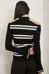 Cold Shoulder Striped Sweater
