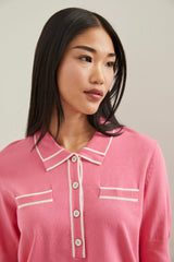 Top with polo collar & puffy sleeves