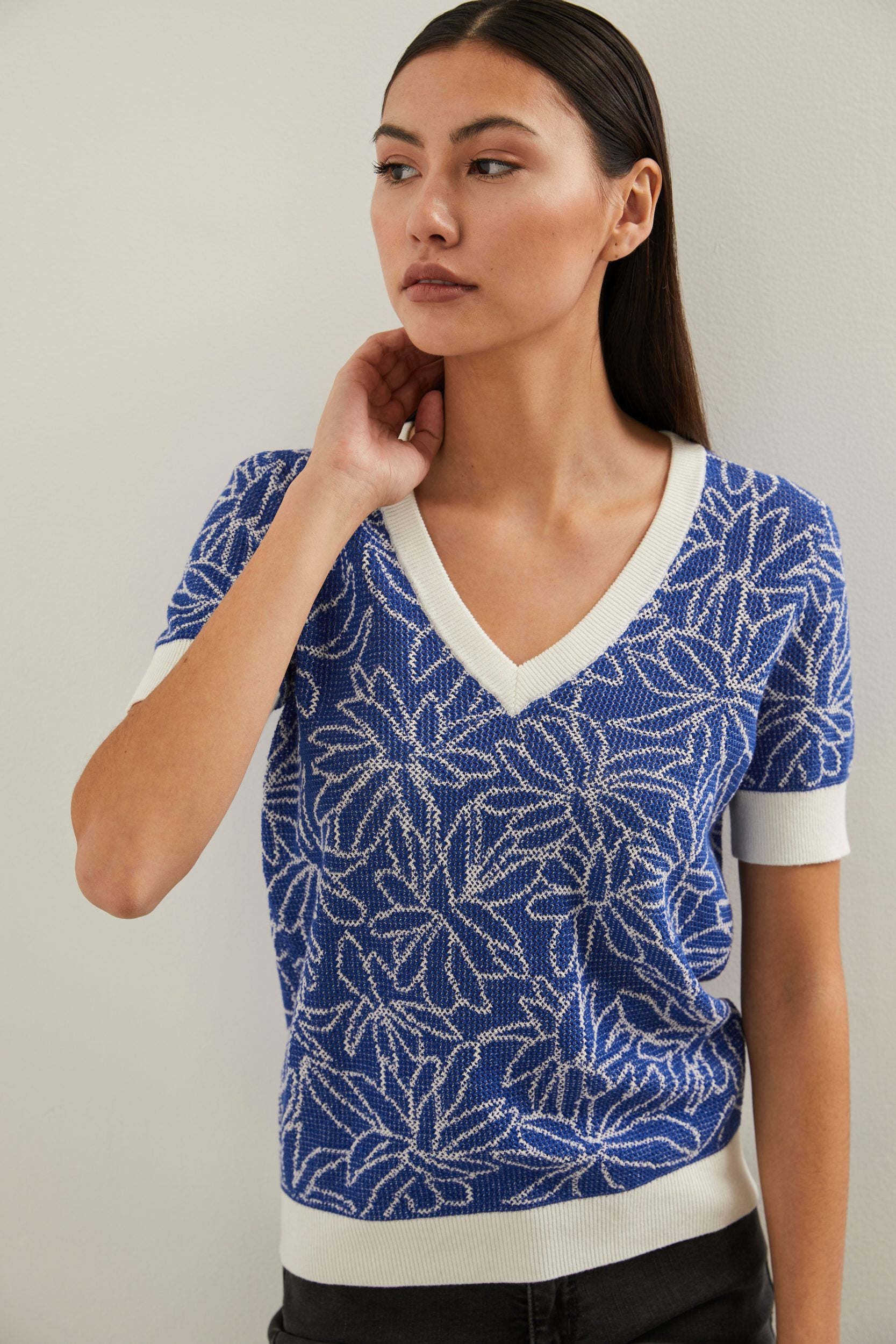 Pull manches courtes à maille ajourée