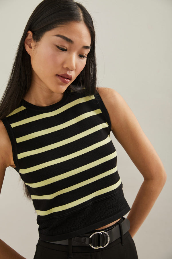Cropped sleeveless sweater with pointelle detail