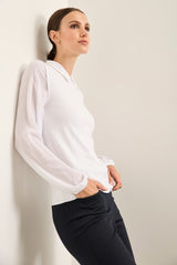 Crew Neck Sweater With Creped Puffy Sleeves