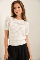 Crew Neck Sweater With Crochet Flowers