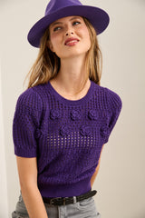 Crew Neck Sweater With Crochet Flowers