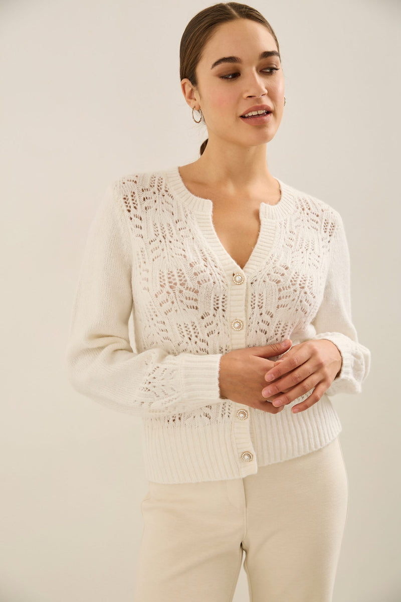 Pointelle Cardigan With Jewel Buttons