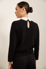 Sweater With Shirt Collar and Removable Cuff