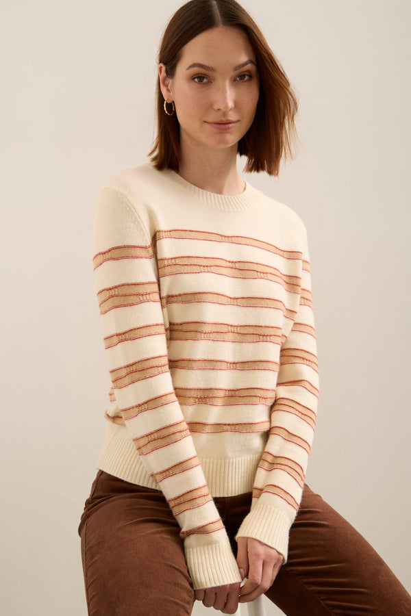 Crew Neck Sweater With Textured Stripes