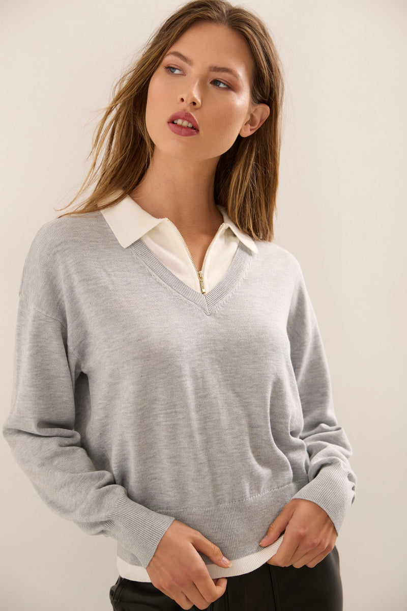 Double Neck Sweater With Front Zip