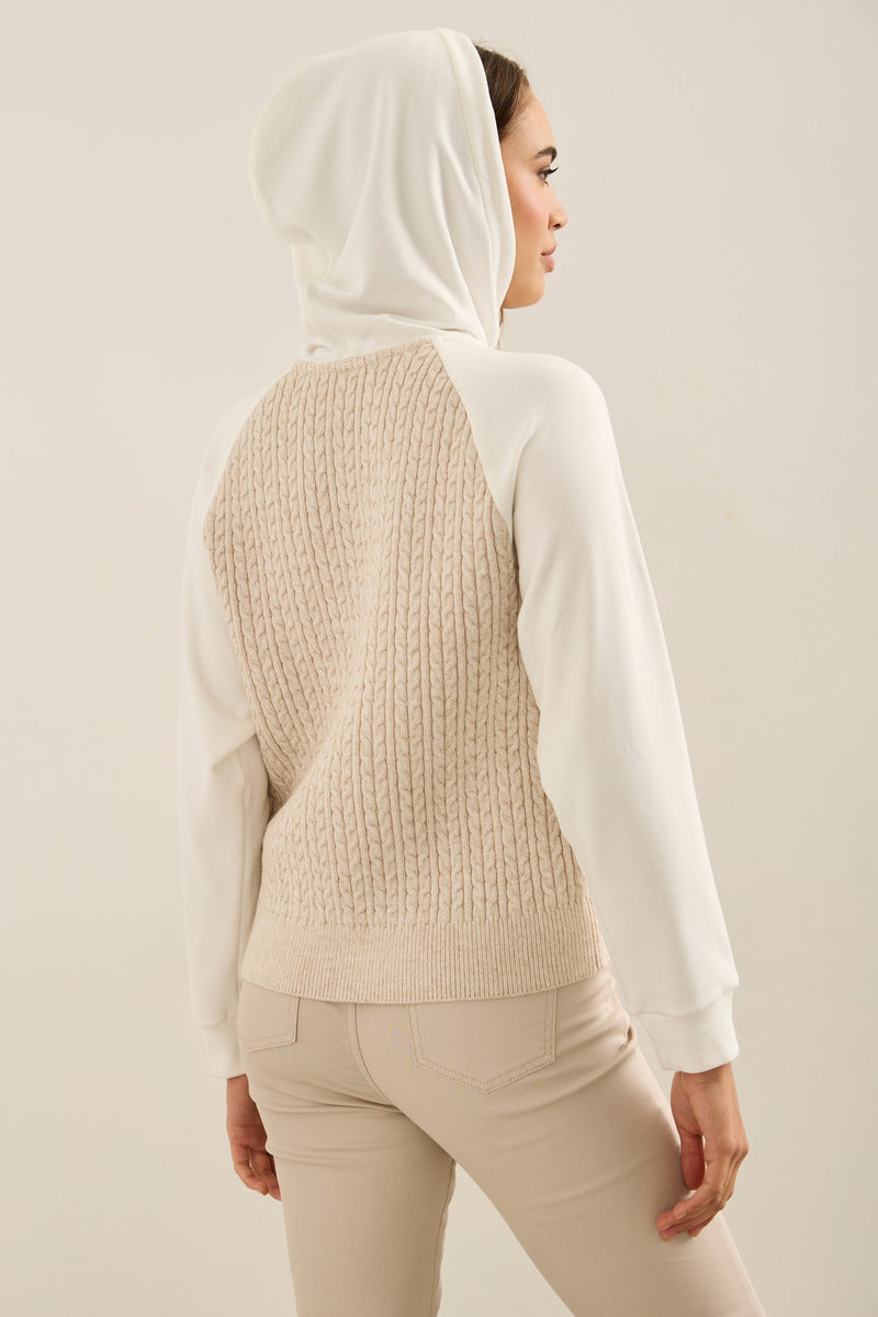 Hooded Sweatshirt With Cable-Knit At Front & Back