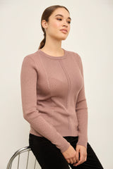 Metallic Effect Long Sleeve Ribbed Sweater