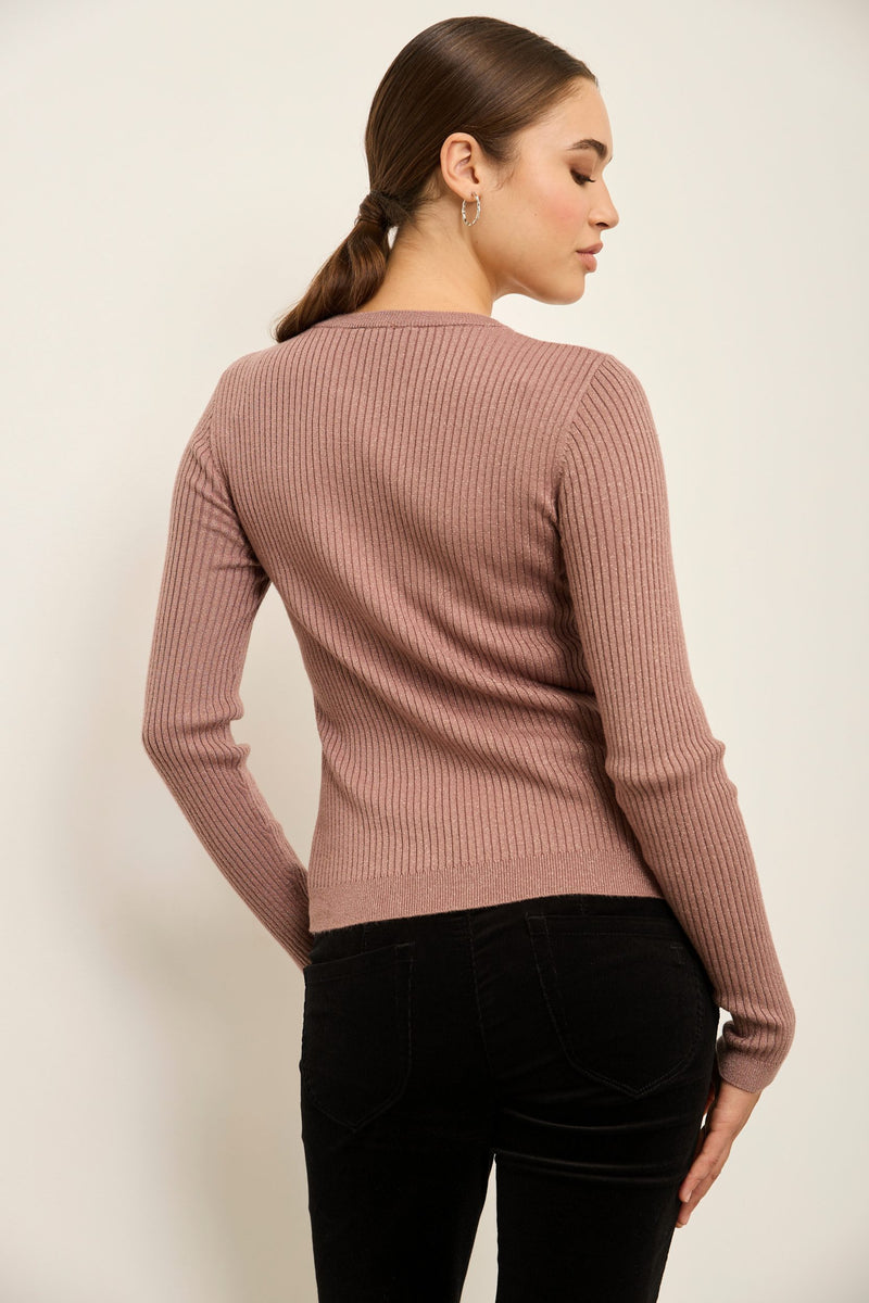 Metallic Effect Long Sleeve Ribbed Sweater