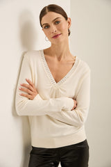 Rhinestones V-neck Sweater