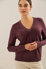 Rhinestones V-neck Sweater