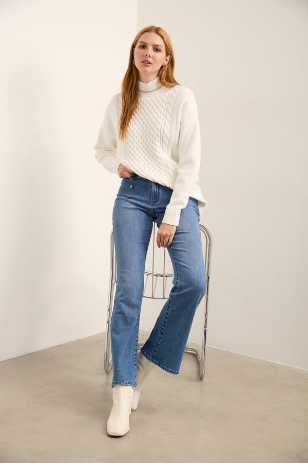 Flared high waisted button jeans