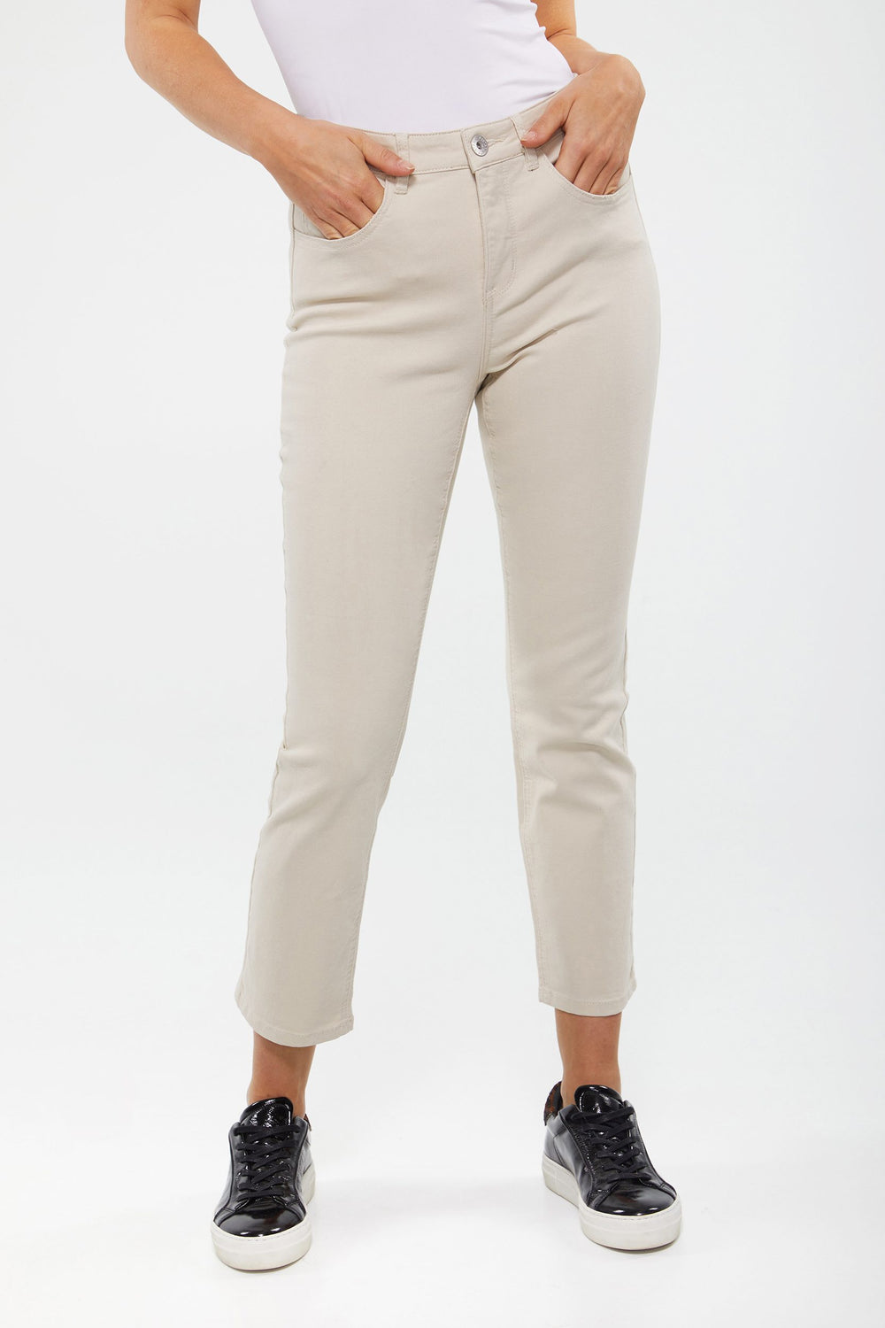 Pantalon taille haute écourté