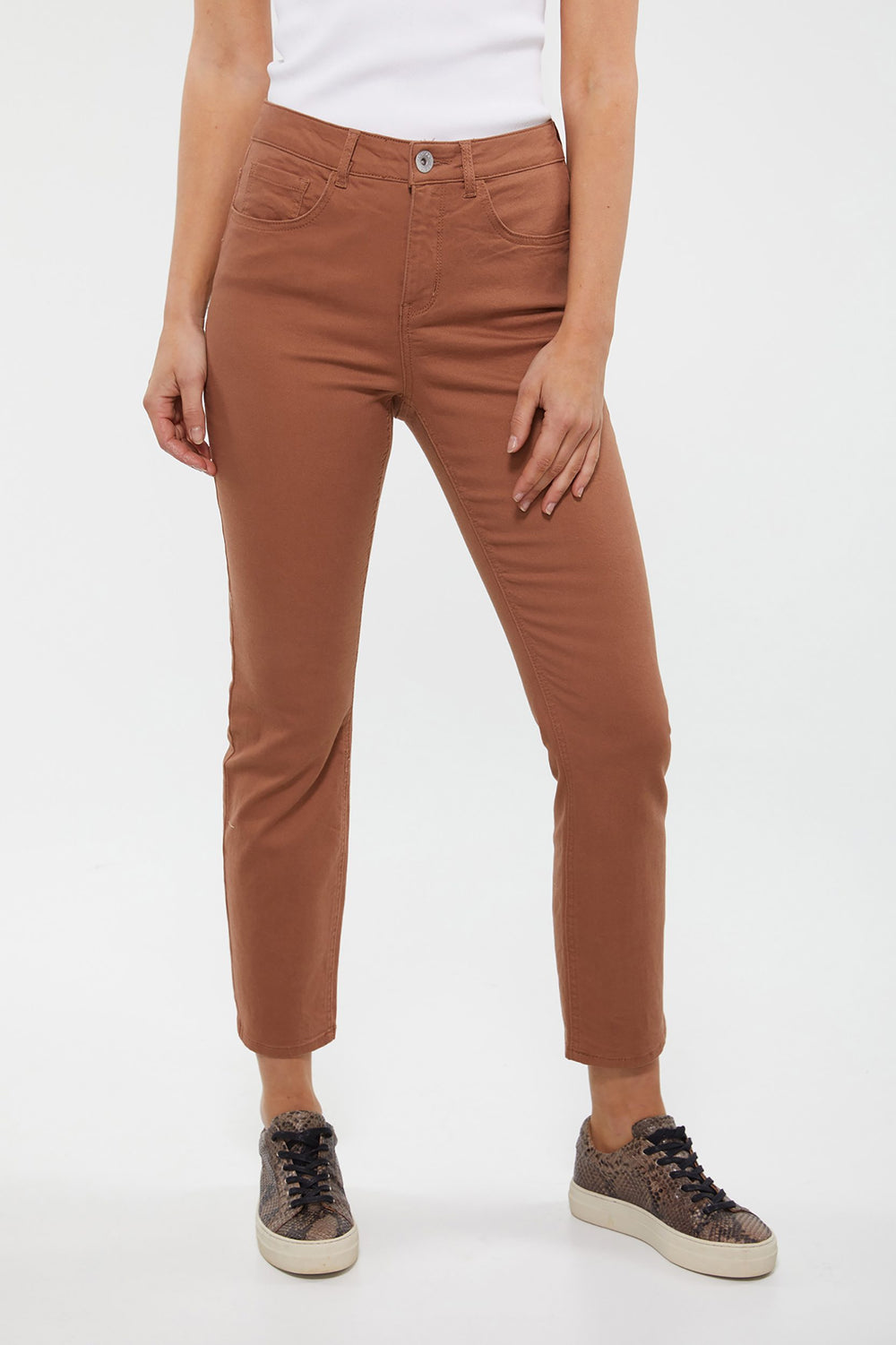 Pantalon taille haute écourté