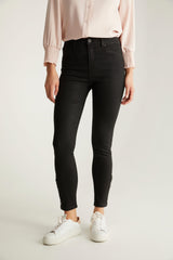 Pantalon slim taille haute enduit