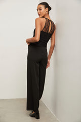 Belted jumpsuit with lace detail