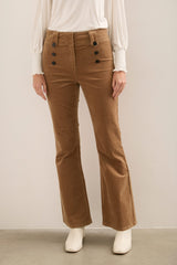 Corduroy High Waist Flare Pant With Buttons