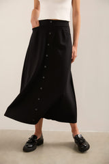 Flared Midi Ponte Skirt With Front Placket
