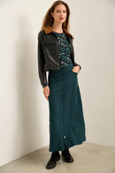 Flared Midi Ponte Skirt With Front Placket