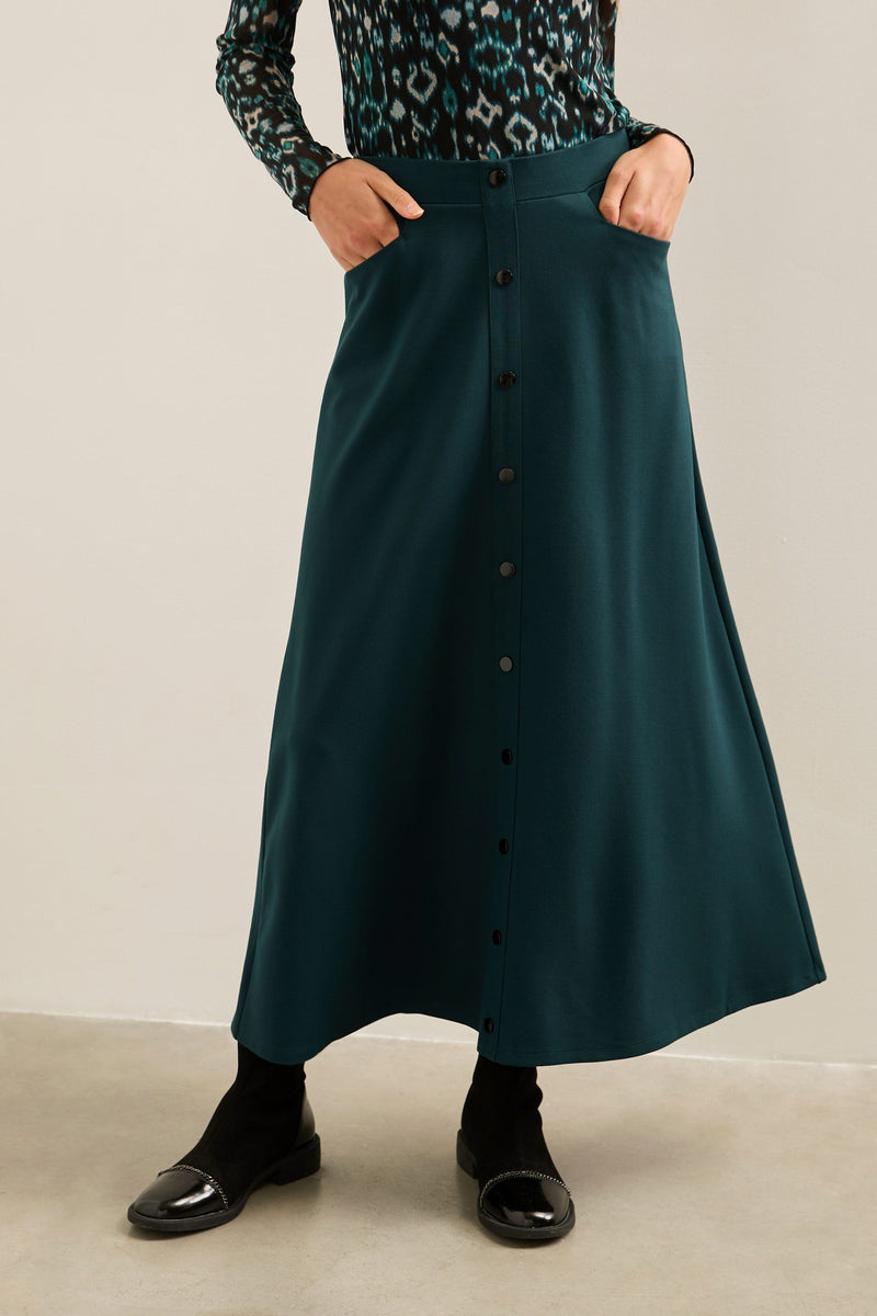 Flared Midi Ponte Skirt With Front Placket