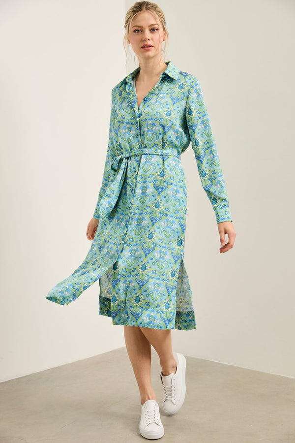 Floral shirt dress tied at front